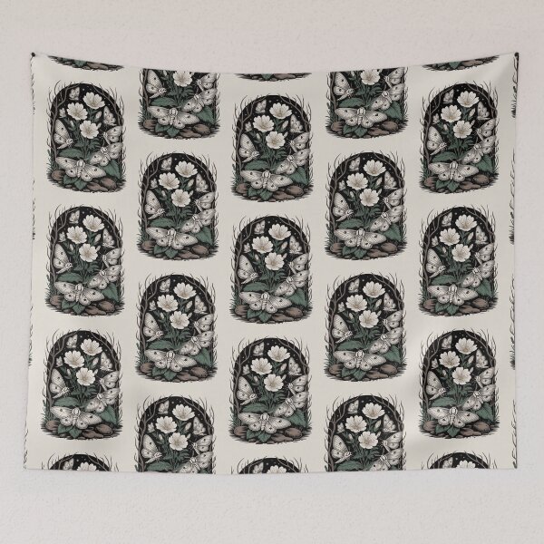 Item preview, White Moths & Flowers Gothic Botanical Arch Art designed and sold by NuvoraNest.