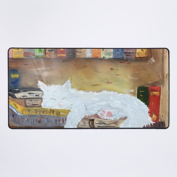Item preview, Cat Bookshelf Oil Print designed and sold by ItsKatzie.
