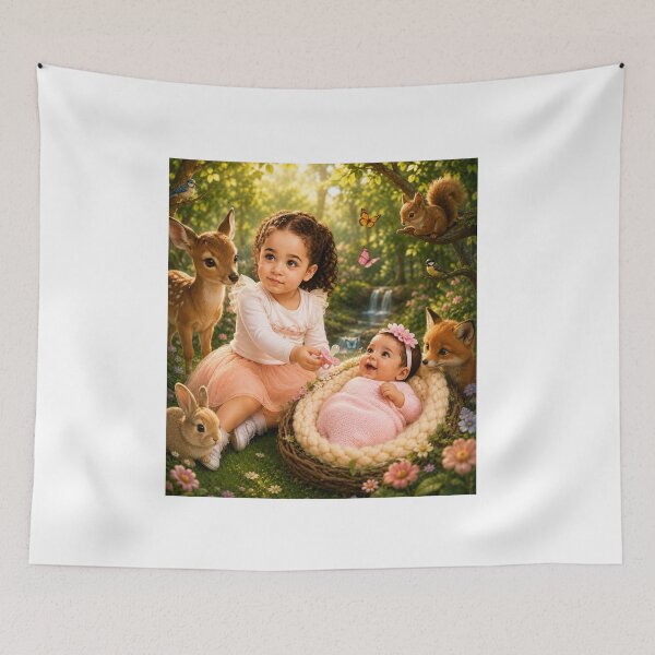 Item preview, Alia and Mira with Their Animal Friends designed and sold by LumivaraGallery.