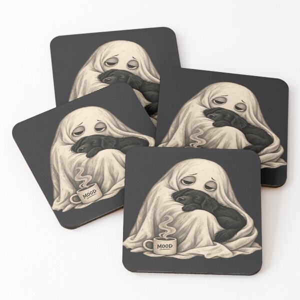 Item preview, MOOD Ghost Hugging Black Dog for Introverts designed and sold by POD DYNASTY | Original Print On Demand T-Shirt Graphics.