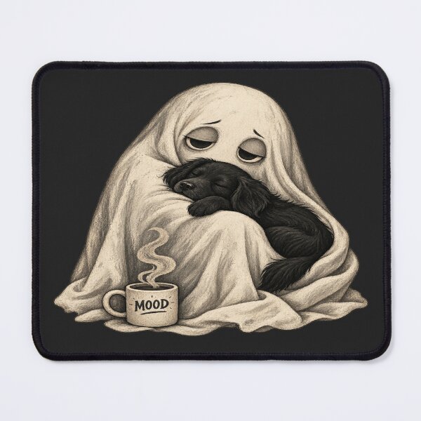 Item preview, MOOD Ghost Hugging Black Dog for Introverts designed and sold by POD DYNASTY | Original Print On Demand T-Shirt Graphics.