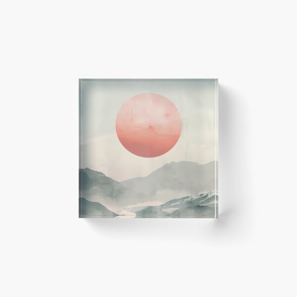 Item preview, Minimalist Japandi Mountain Lake Reflection – Zen Pastel Sun Art designed and sold by Artdavesalzburg.