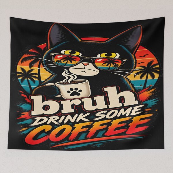 Item preview, Bruh Drink Some Coffee Summer Cat Sunset Art designed and sold by DailySparks.