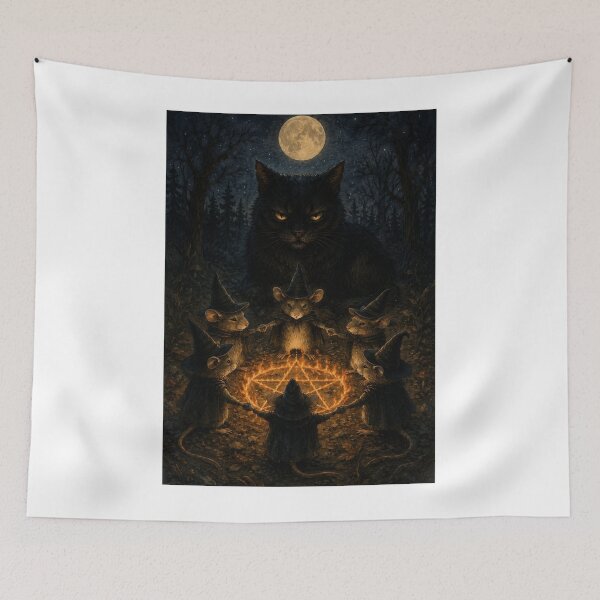 Item preview, Mice Witches Worshipping Black Cat - Funny Halloween Witch Ritual designed and sold by Neurospicy Trolls.