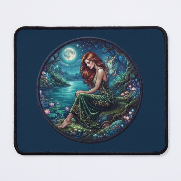 Item preview, Red-haired fairy illuminated by moonlight in an enchanted forest designed and sold by Azurart2.