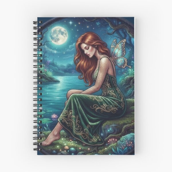 Item preview, Red-haired fairy illuminated by moonlight in an enchanted forest designed and sold by Azurart2.