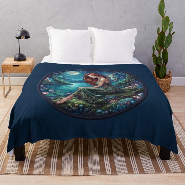 Item preview, Red-haired fairy illuminated by moonlight in an enchanted forest designed and sold by Azurart2.