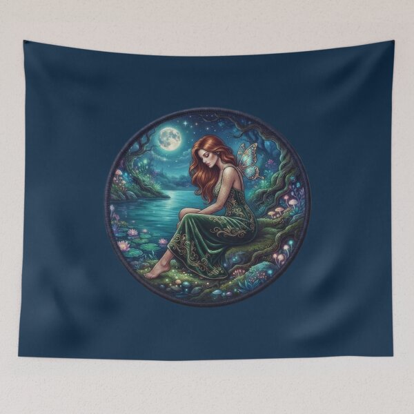 Item preview,  Red-haired fairy illuminated by moonlight in an enchanted forest designed and sold by Azurart2.