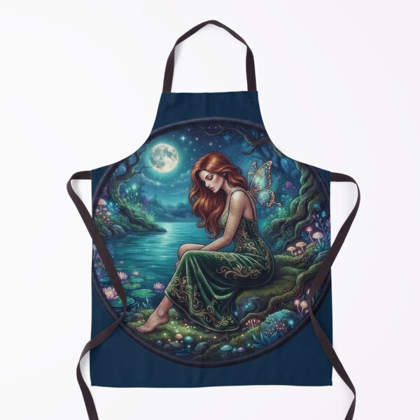 Item preview, Red-haired fairy illuminated by moonlight in an enchanted forest designed and sold by Azurart2.