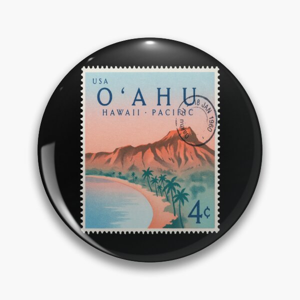 Item preview, Oahu Hawaii Diamond Head Waikiki Crescent Stamp Sticker designed and sold by stickercuffs.