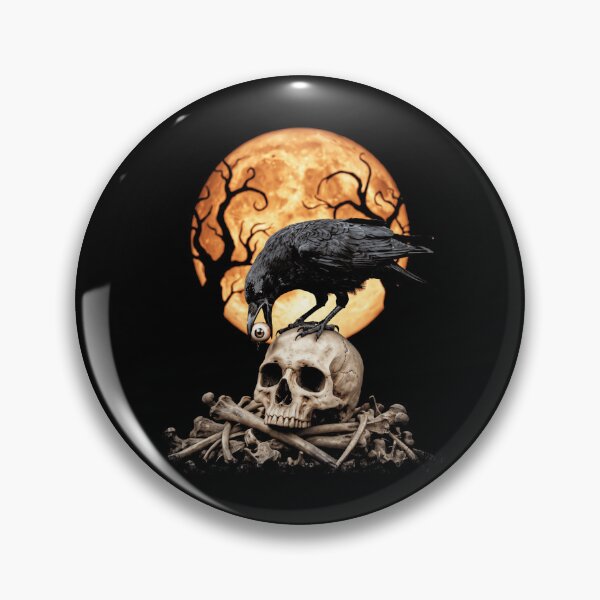 Item preview, Spooky Halloween Crow On Skull With Orange Moon designed and sold by AmazingPics001.