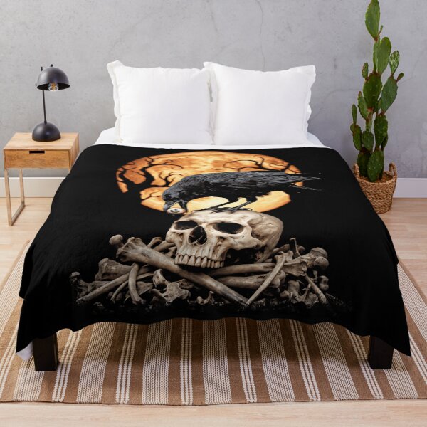 Item preview, Spooky Halloween Crow On Skull With Orange Moon designed and sold by AmazingPics001.