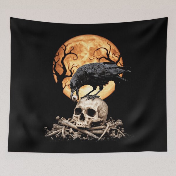 Item preview, Spooky Halloween Crow On Skull With Orange Moon designed and sold by AmazingPics001.