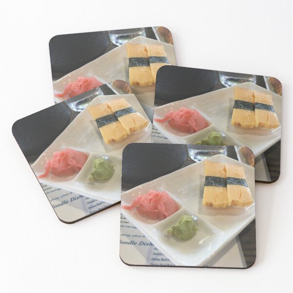 Item preview, Tamago Nigiri Sushi with Pickled Ginger and Wasabi Art Print designed and sold by KaleChub.