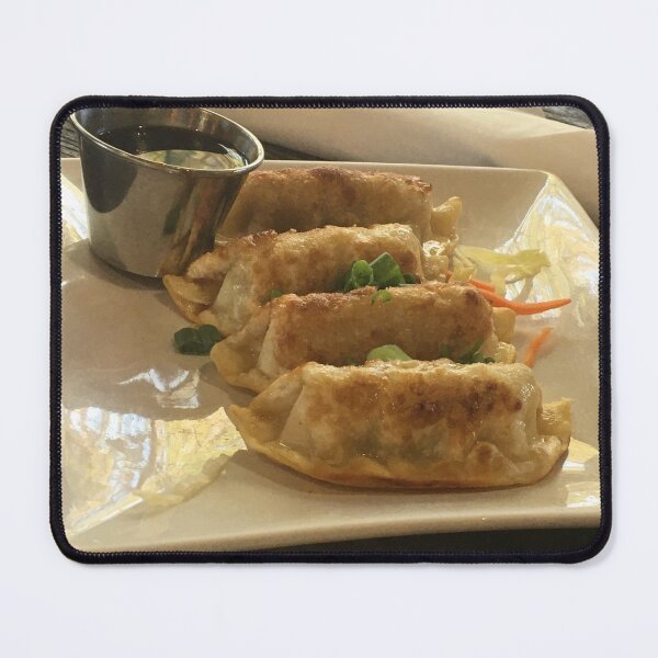 Item preview, Crispy Pan-Fried Dumplings with Dipping Sauce Art Print designed and sold by KaleChub.