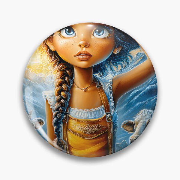 Item preview, Charming Girl in Yellow with Cows and Mountains designed and sold by Artessie.