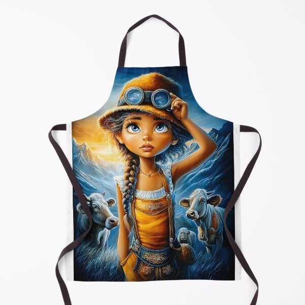 Item preview, Charming Girl in Yellow with Cows and Mountains designed and sold by Artessie.