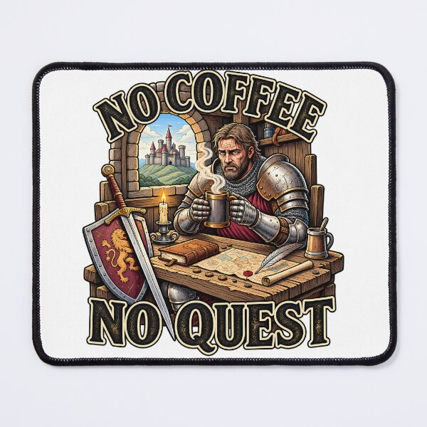 Item preview, No Coffee No Quest – Medieval Knight Fantasy Coffee Design designed and sold by ARTwy.