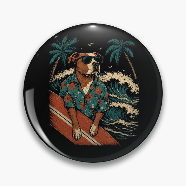 Item preview, Retro Surfing Pit Bull Hawaiian Dog Summer designed and sold by Moizento.