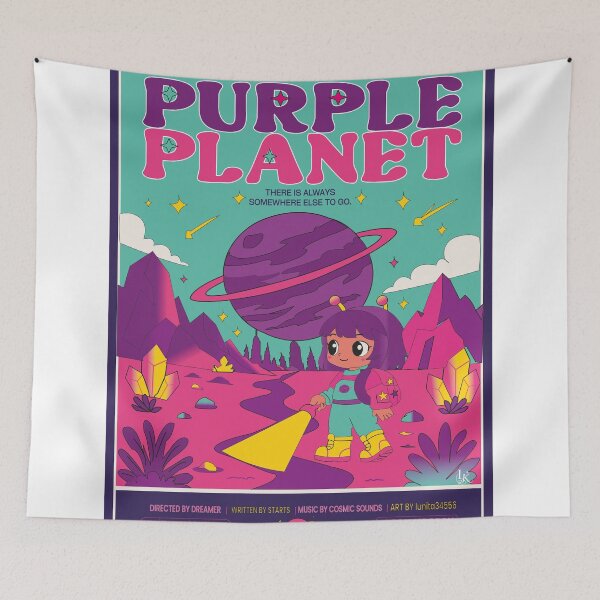 Item preview, Purple Planet | Retro Sci-Fi Chibi Movie Poster designed and sold by Mundo de Lunas.