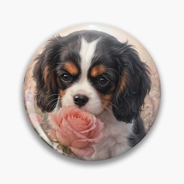 Item preview, Cavalier King Charles Spaniel Puppy with Pink Roses designed and sold by ManJiangHong.