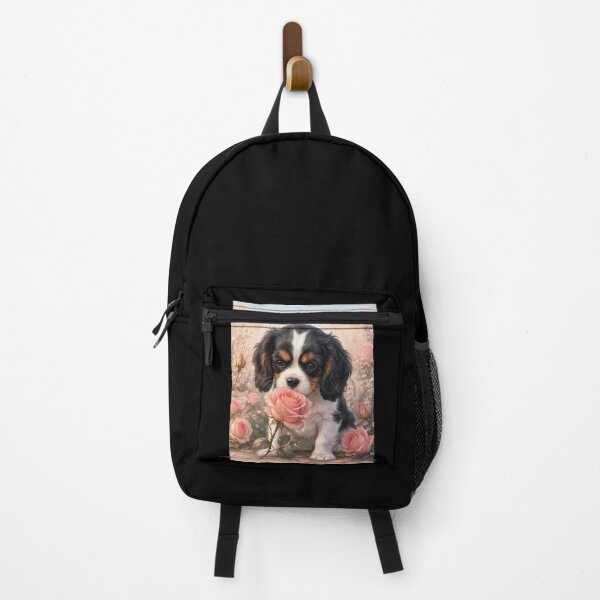 Item preview, Cavalier King Charles Spaniel Puppy with Pink Roses designed and sold by ManJiangHong.