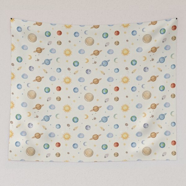 Item preview, Watercolor Outer Space Planet Pattern Cute Solar System Nursery Art designed and sold by QCena.