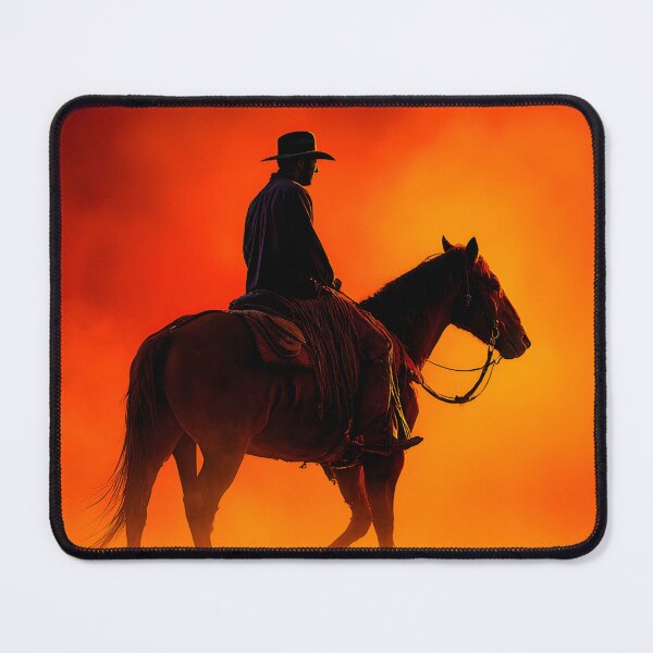 Item preview, Silhouette of Cowboy Riding Horse at Sunset designed and sold by Artessie.