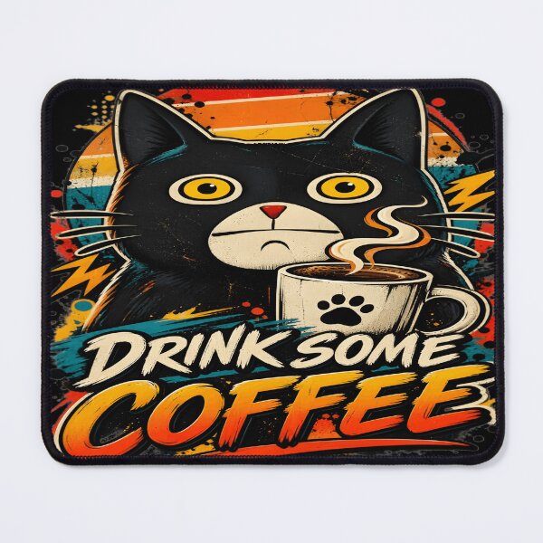 Item preview, Drink Some Coffee Grumpy Black Cat Retro Art designed and sold by DailySparks.
