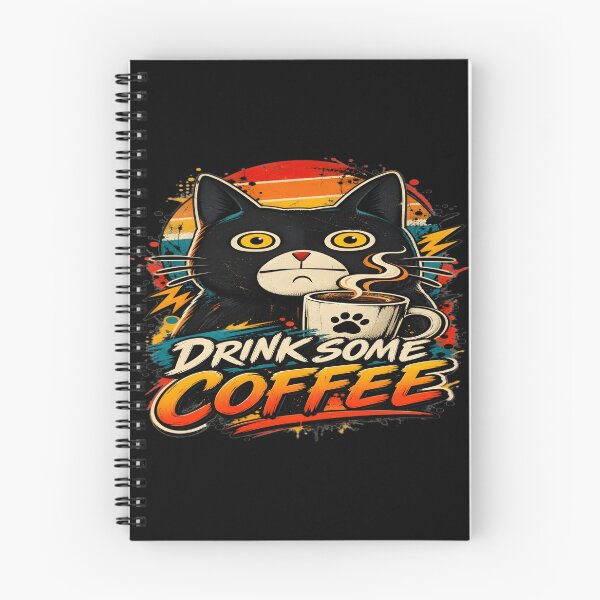 Item preview, Drink Some Coffee Grumpy Black Cat Retro Art designed and sold by DailySparks.