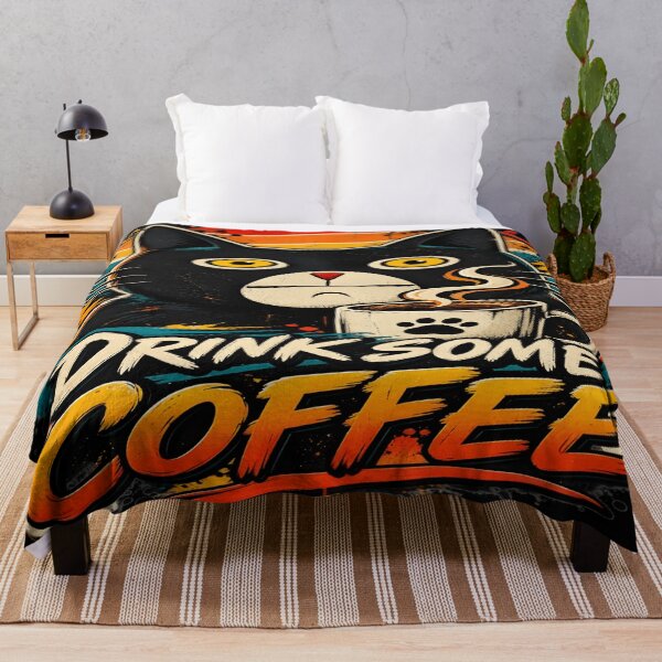 Item preview, Drink Some Coffee Grumpy Black Cat Retro Art designed and sold by DailySparks.