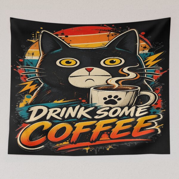 Item preview, Drink Some Coffee Grumpy Black Cat Retro Art designed and sold by DailySparks.