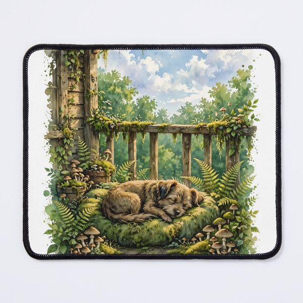 Item preview, Gonblincore - Sleepy Dog on Mossy Porch Cottagecore Watercolor designed and sold by Neurospicy Trolls.