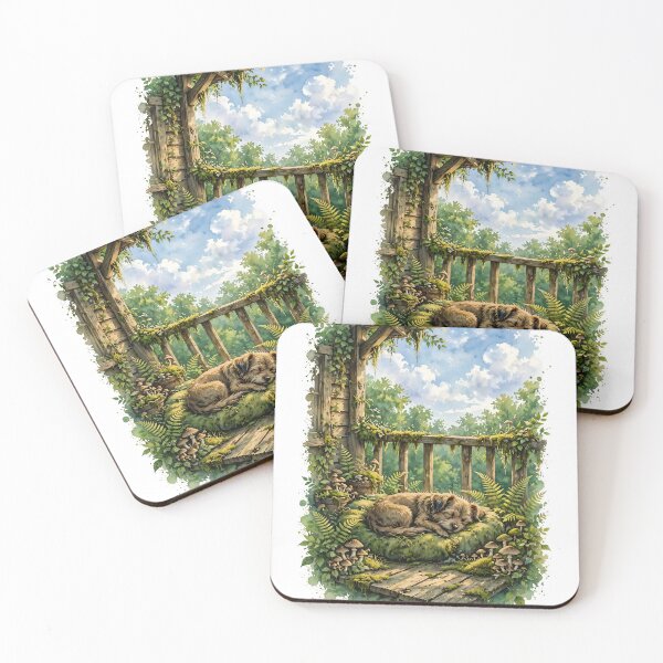 Item preview, Gonblincore - Sleepy Dog on Mossy Porch Cottagecore Watercolor designed and sold by Neurospicy Trolls.