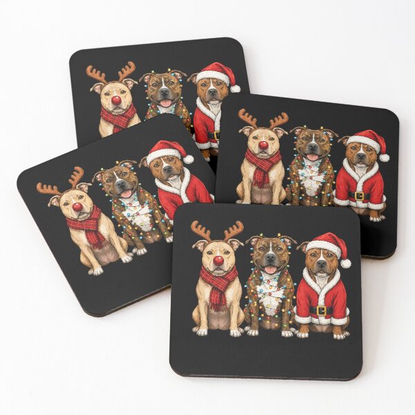 Item preview, Three Festive Pit Bulls Christmas Holiday Dog Celebration designed and sold by Moizento.