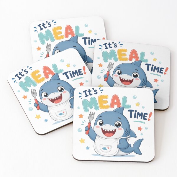 Item preview, Cute Shark It's Meal Time - Kawaii Baby Shark Fork & Bib Kids Art designed and sold by ToonyTeez.