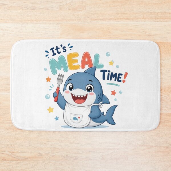 Item preview, Cute Shark It's Meal Time - Kawaii Baby Shark Fork & Bib Kids Art designed and sold by ToonyTeez.