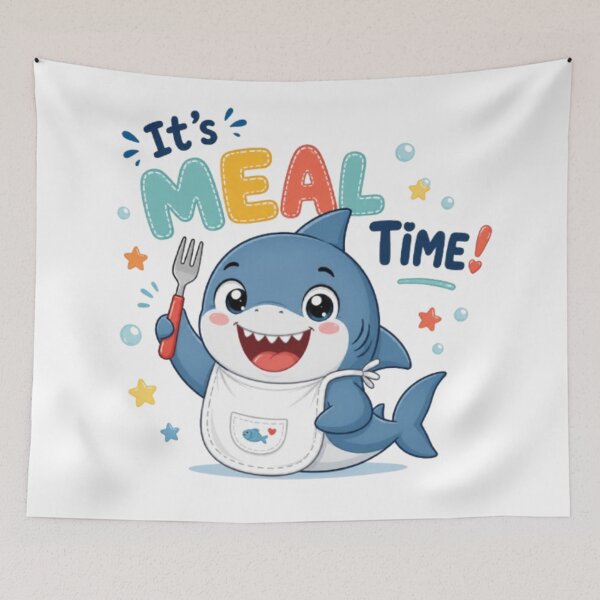 Item preview, Cute Shark It's Meal Time - Kawaii Baby Shark Fork & Bib Kids Art designed and sold by ToonyTeez.