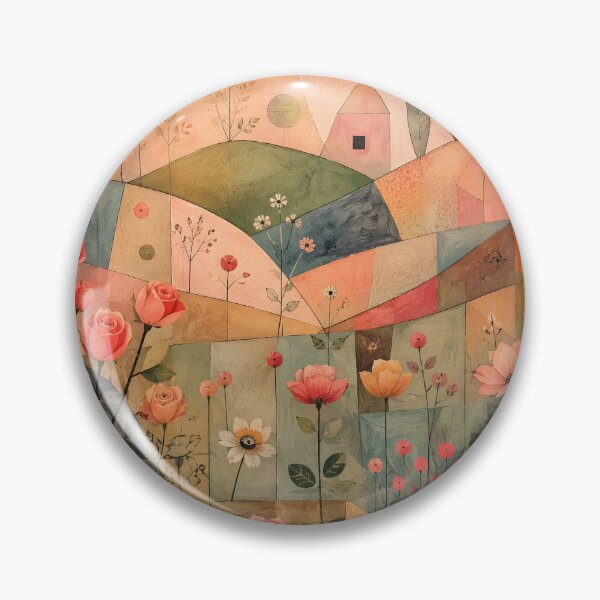 Item preview, Mid Century Floral Garden – Folk Art Roses & Geometric Landscape designed and sold by GutyzDesignsES.