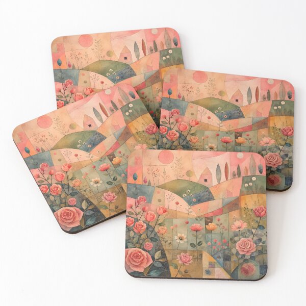 Item preview, Mid Century Floral Garden – Folk Art Roses & Geometric Landscape designed and sold by GutyzDesignsES.