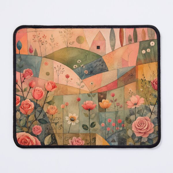 Item preview, Mid Century Floral Garden – Folk Art Roses & Geometric Landscape designed and sold by GutyzDesignsES.