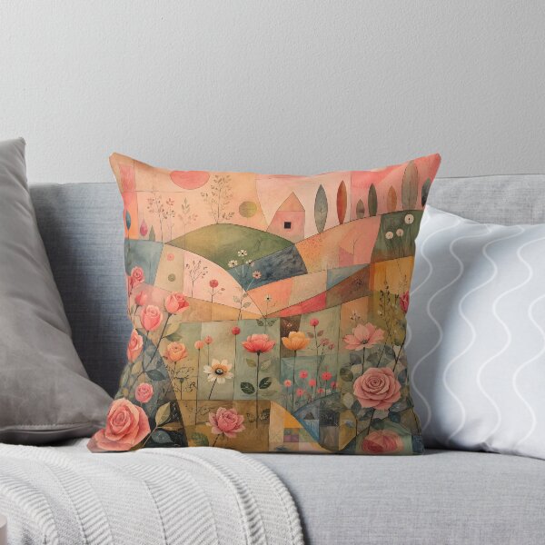 Item preview, Mid Century Floral Garden – Folk Art Roses & Geometric Landscape designed and sold by GutyzDesignsES.