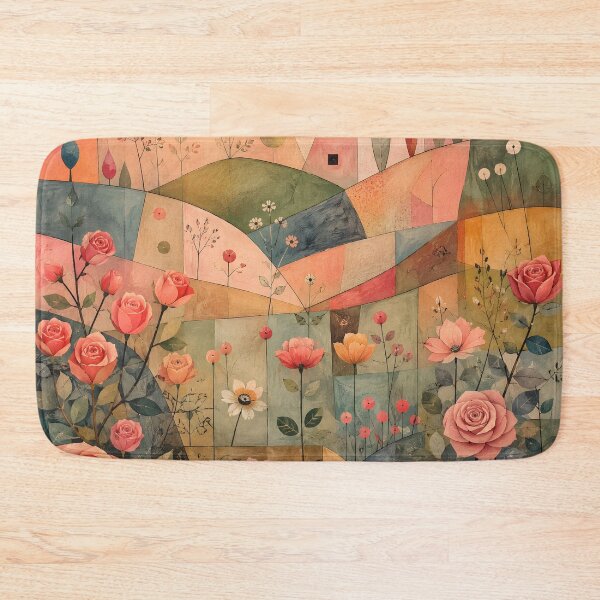 Item preview, Mid Century Floral Garden – Folk Art Roses & Geometric Landscape designed and sold by GutyzDesignsES.
