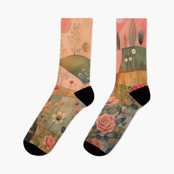 Item preview, Mid Century Floral Garden – Folk Art Roses & Geometric Landscape designed and sold by GutyzDesignsES.