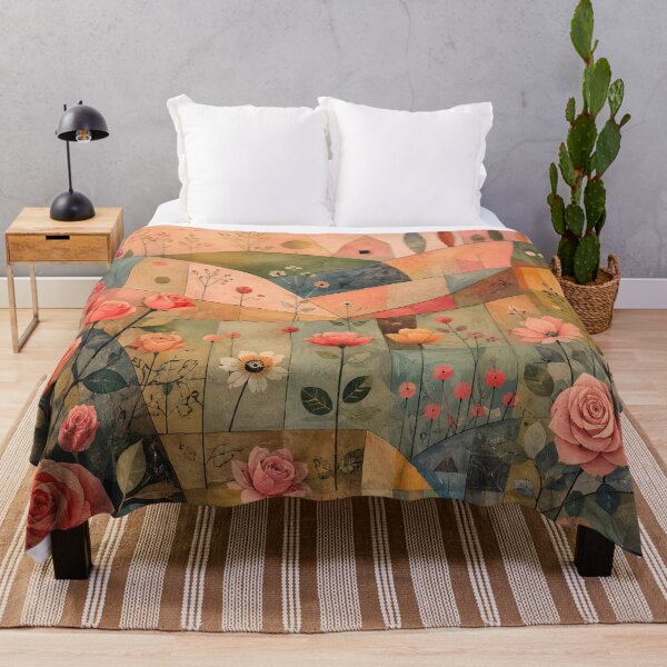 Item preview, Mid Century Floral Garden – Folk Art Roses & Geometric Landscape designed and sold by GutyzDesignsES.