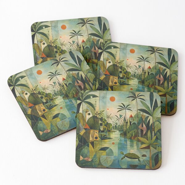 Item preview, Mid Century Tropical Jungle – Geometric Turtle & Palm Tree River Wall Art designed and sold by GutyzDesignsES.