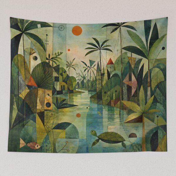 Item preview, Mid Century Tropical Jungle – Geometric Turtle & Palm Tree River Wall Art designed and sold by GutyzDesignsES.