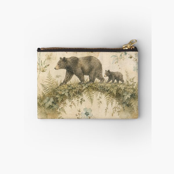 Item preview, Black Bear and Cub Organic Fern Bridge Antique Linen Print designed and sold by RescueHeart10.