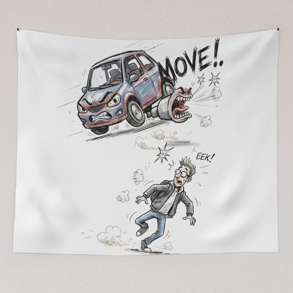 Item preview, Funny Angry Blue Car Screaming Exhaust Megaphone Chasing Pedestrian - Move designed and sold by jhgjykuo.