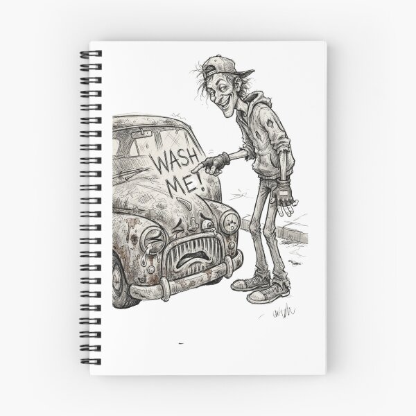 Item preview, Funny Man Writing Wash Me on Dirty Crying Vintage Car - Black and White Sketch designed and sold by jhgjykuo.